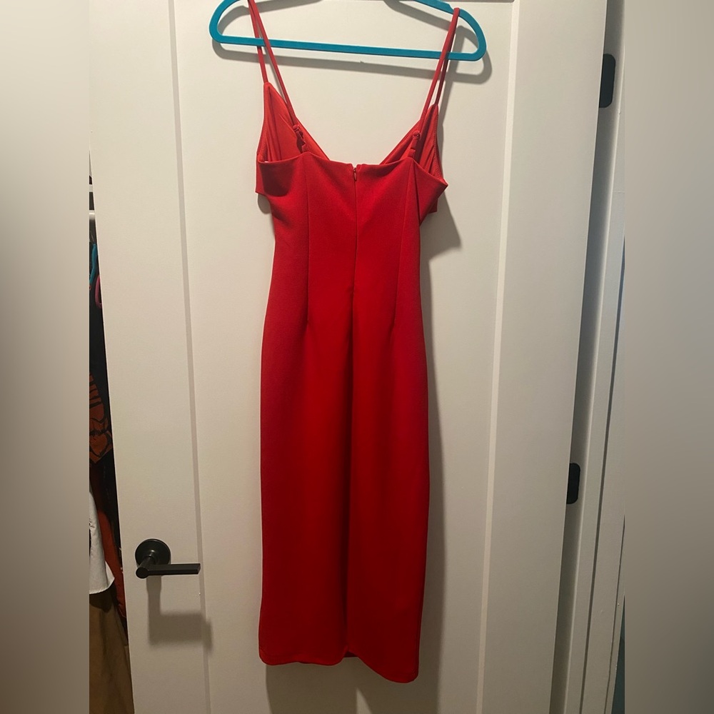 Lulus Cross Your Heart Red Surplice Cutout Bodycon Midi Dress - Size S - Picture 4 of 4